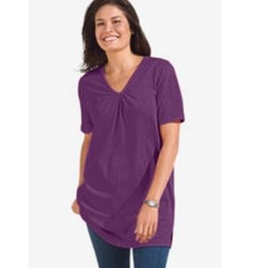 Shirred V-Neck Tee, Plum Purple, EUC
